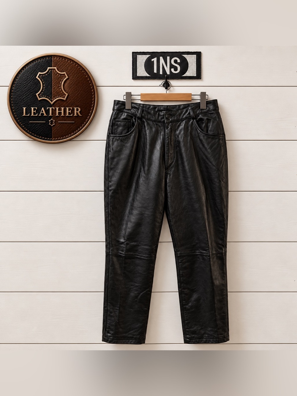 1NS – Black Genuine Leather Pants (Size 34)